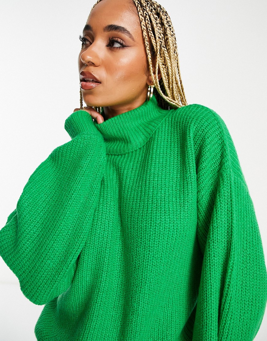 Threadbare Grace Roll Neck Sweater In Bright Green