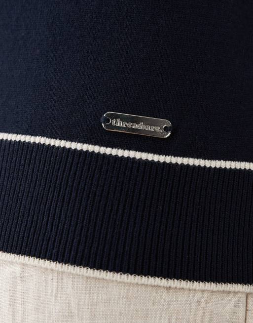 Threadbare – Granatowa dzianinowa koszulka polo z krótkimi rękawami i lamówką, 5 z 5