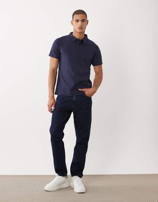 Threadbare – Granatowa fakturowana koszulka polo z dzianiny z krótkimi rękawami, 2 z 5