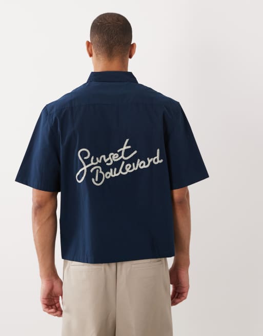 Threadbare – Granatowa koszula z krótkimi rękawami i grafiką, 100% bawełna, 4 z 5