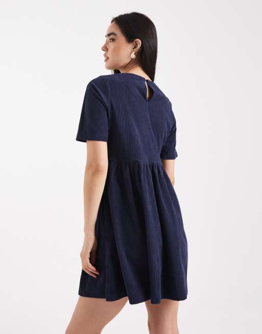 Threadbare – Granatowa sukienka mini z krótkimi rękawami z bawełnianego sztruksu, 3 z 4