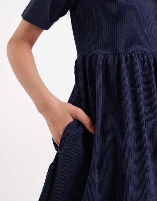 Threadbare – Granatowa sukienka mini z krótkimi rękawami z bawełnianego sztruksu, 4 z 4
