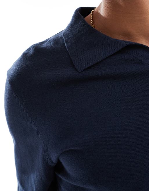 Threadbare – Granatowy dzianinowy top z długim rękawem i ozdobnym dekoltem, 3 z 4