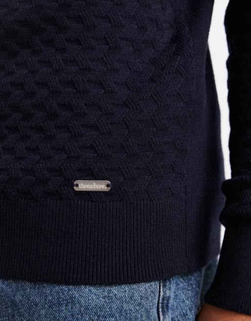 Threadbare – Granatowy fakturowany sweter dzianinowy z suwakiem pod szyją, 5 z 5