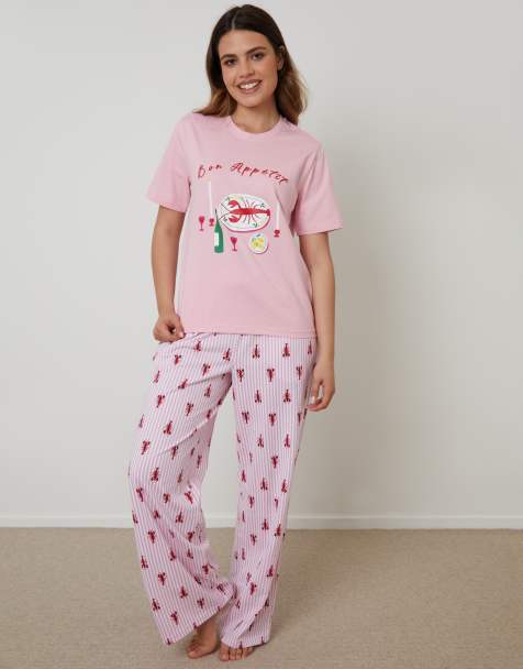 Threadbare Graphic print short sleeve pyjamas in pink - view 1