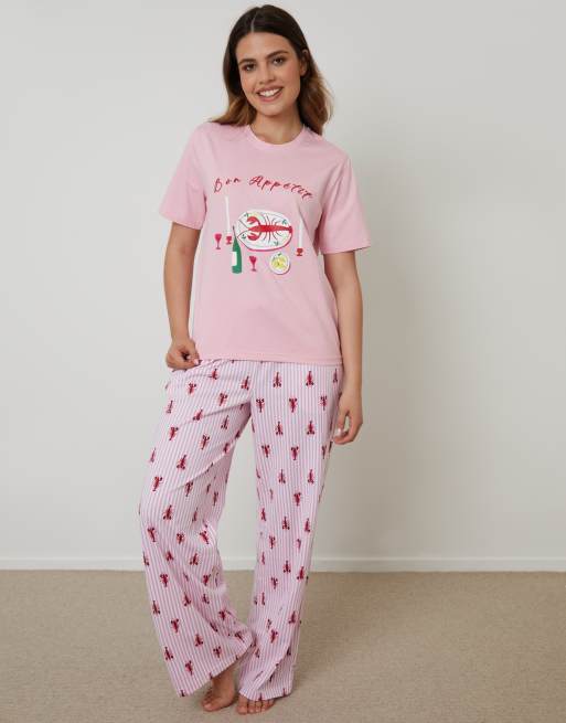 Threadbare Graphic print short sleeve pyjamas in pink