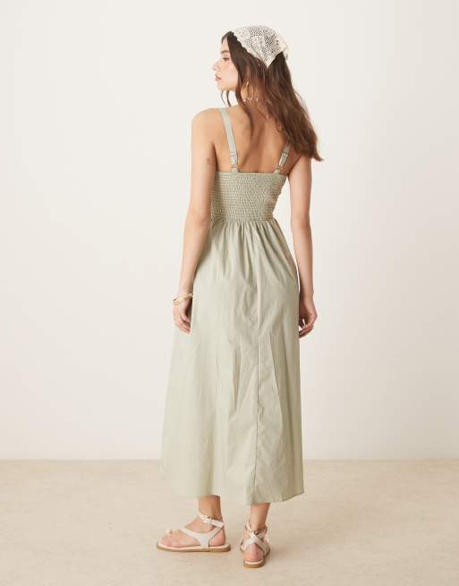 Threadbare – Grön maxiklänning med smock och remmar, 3 av 4