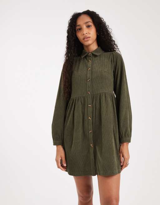 Threadbare – Grön, minilång skjortklänning i manchester, 2 av 4