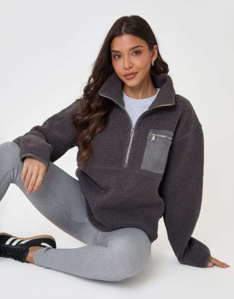 Threadbare Half zip borg fleece in charcoal grey - view 1