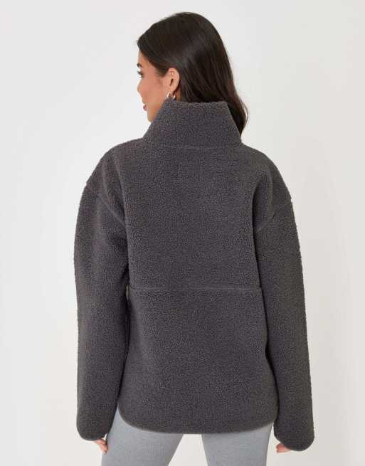 Threadbare Half zip borg fleece in charcoal grey, 2 of 5