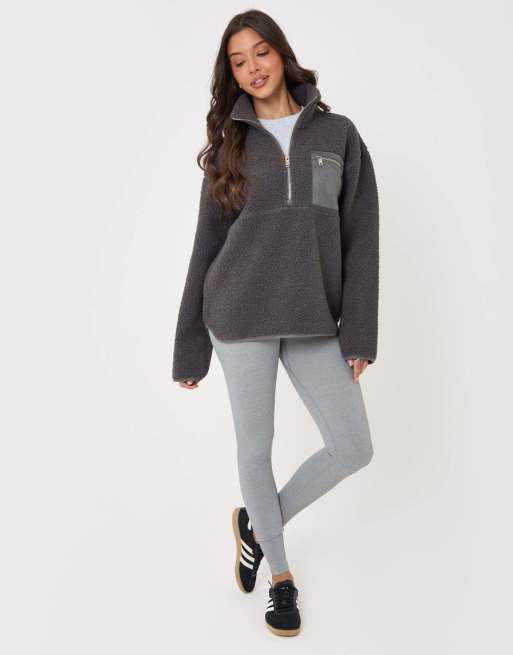 Threadbare Half zip borg fleece in charcoal grey, 4 of 5