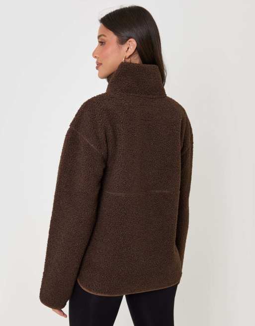 Threadbare Half zip borg fleece in chocolate brown, 2 of 5