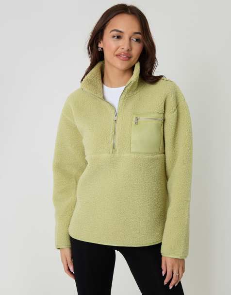 Threadbare Half zip borg fleece in lime - view 1