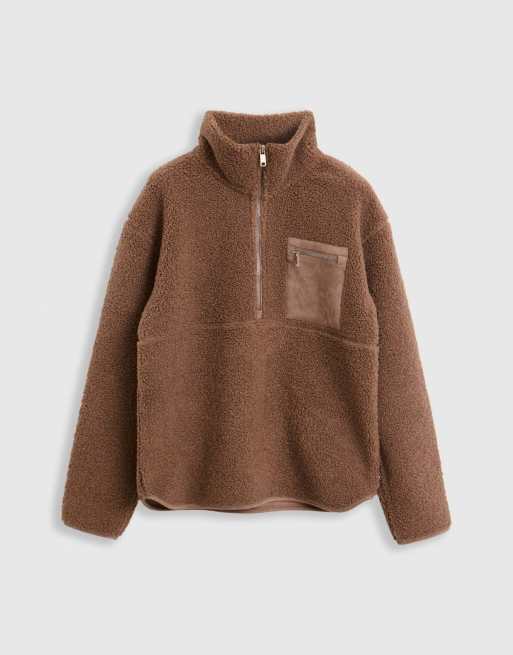 Threadbare Half zip borg fleece in mink brown, 5 of 5