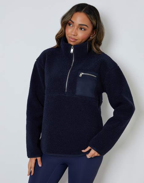 Threadbare Half zip borg fleece in navy - view 1