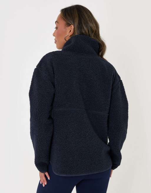 Threadbare Half zip borg fleece in navy, 2 of 5