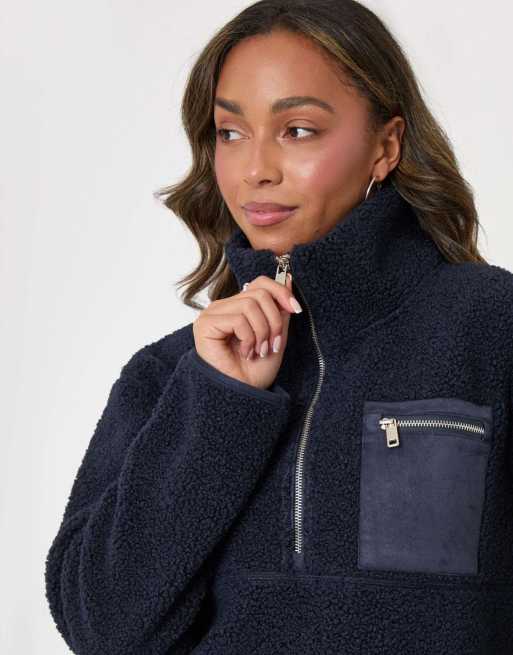 Threadbare Half zip borg fleece in navy, 3 of 5