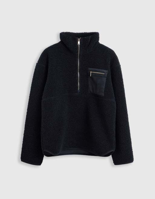 Threadbare Half zip borg fleece in navy, 5 of 5
