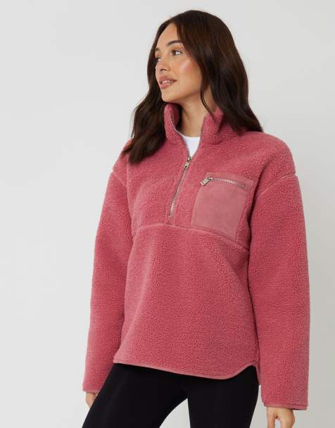 Threadbare Half zip borg fleece in pink - view 1
