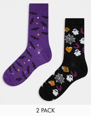 Threadbare halloween 2 pack spider web and ghost socks in black | ASOS