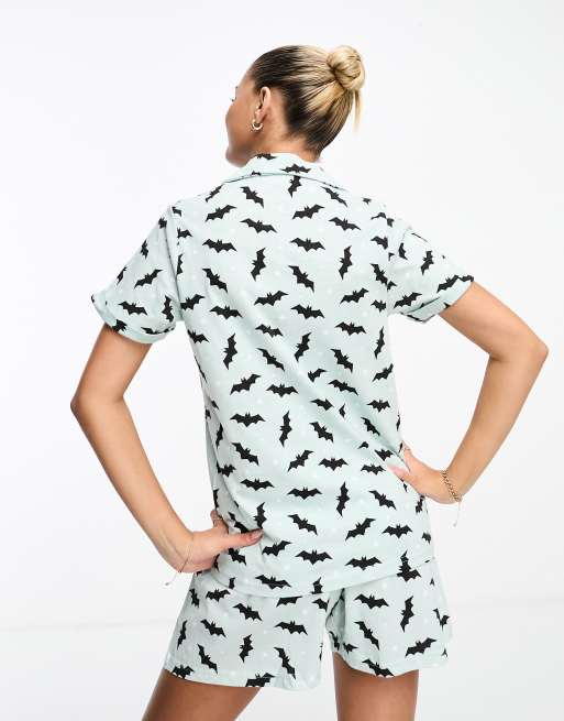 Threadbare halloween bat print pajamas in pale blue