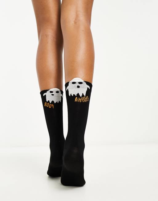 Threadbare halloween ghost socks in black