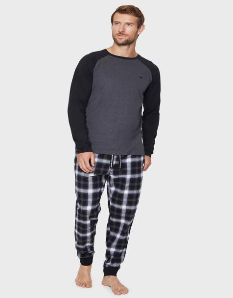 Threadbare 'hamilton' cotton blend check pyjama set in charcoal - view 1