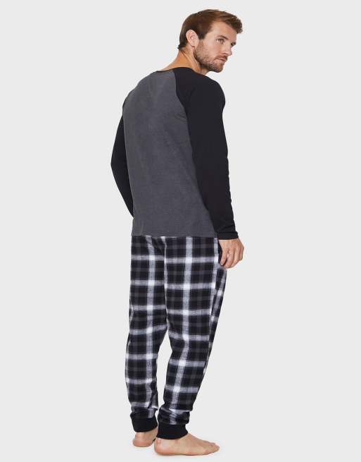 Threadbare 'hamilton' cotton blend check pyjama set in charcoal, 2 of 4