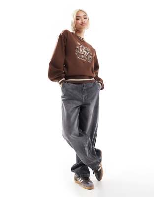 Threadbare Hampshire Embroidered Sweatshirt In Brown