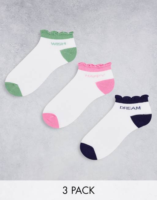 Threadbare happy wish dreams 3 pack frill ankle socks in white
