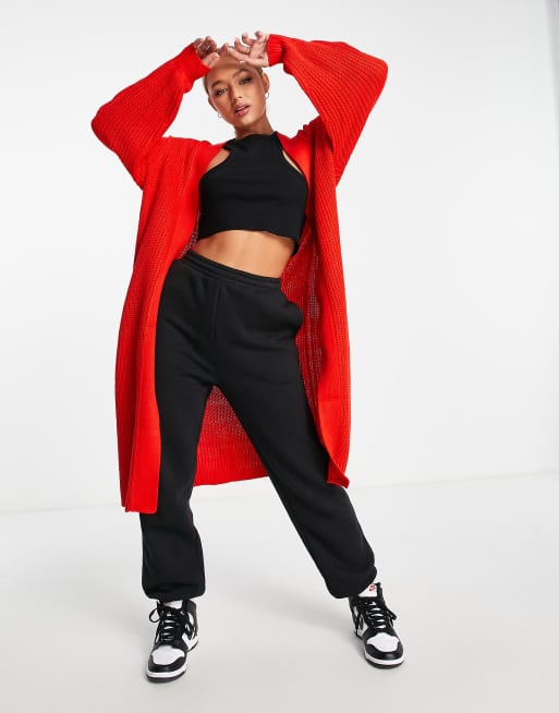 Threadbare – Harlyn – Lang geschnittene Strickjacke in Rot