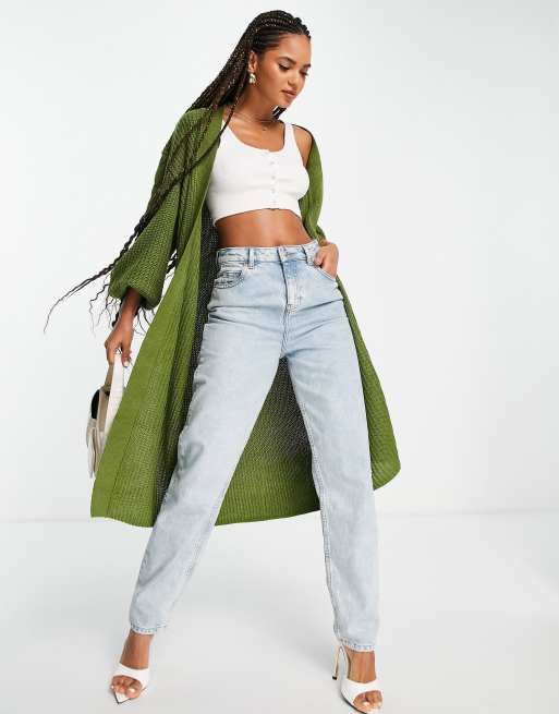 Olive green longline cardigan sale