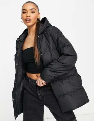Threadbare Hayley Mid Length Puffer Jacket In Black