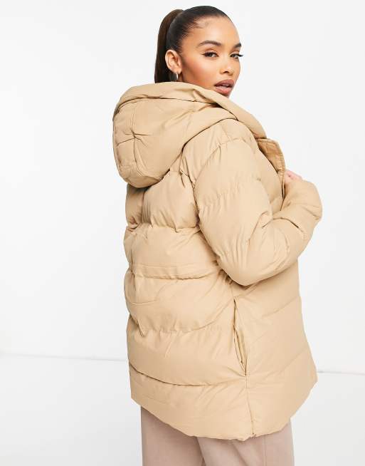 Threadbare Hayley mid length puffer jacket in mushroom, 2 of 4
