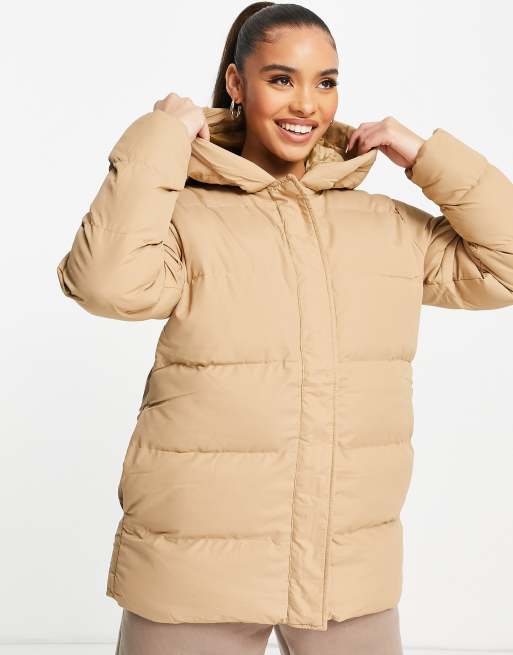 Threadbare Hayley mid length puffer jacket in mushroom, 3 of 4