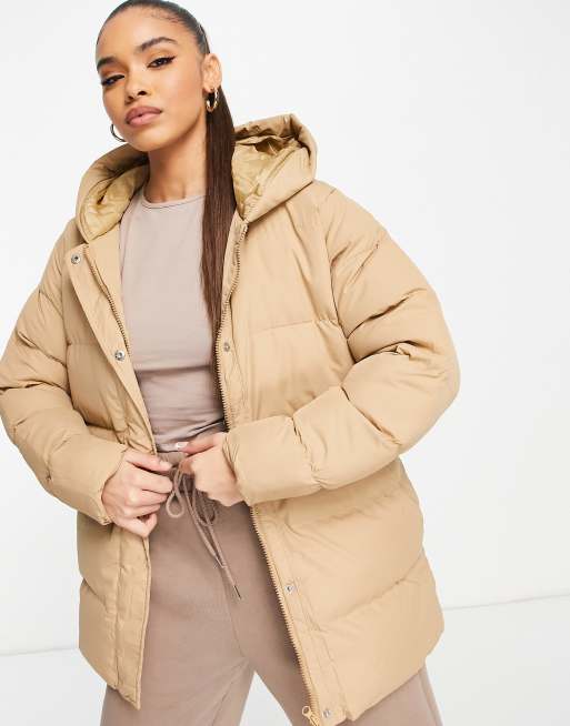 Threadbare Hayley mid length puffer jacket in mushroom, 4 of 4