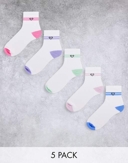 Threadbare heart 5 pack sports socks in white ASOS