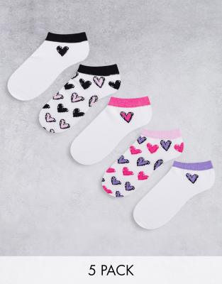 Threadbare Heart Stripe 5 Pack Sneaker Socks In White Mix ModeSens