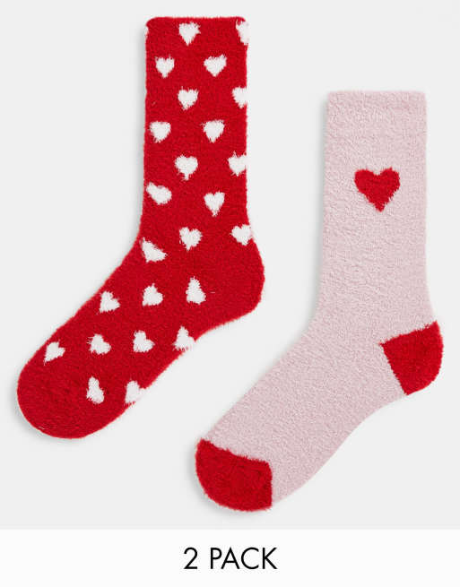 Threadbare hearty 2 pack cosy socks in red and pink | ASOS