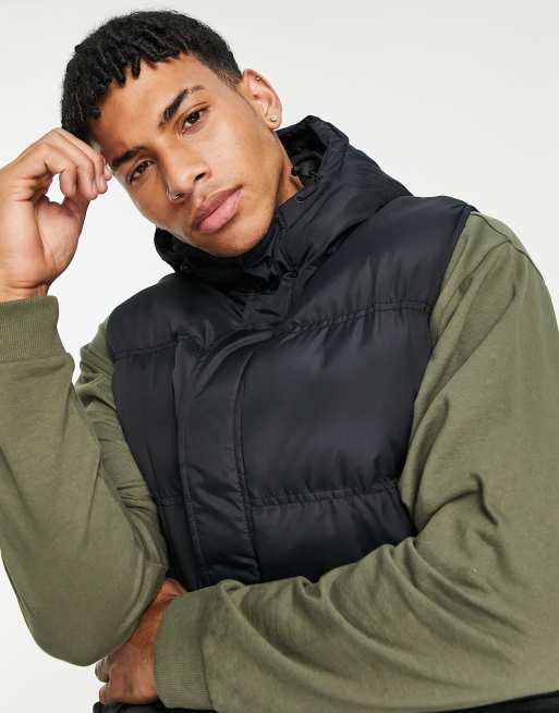 Threadbare heavy padded gilet with hood in black | ASOS