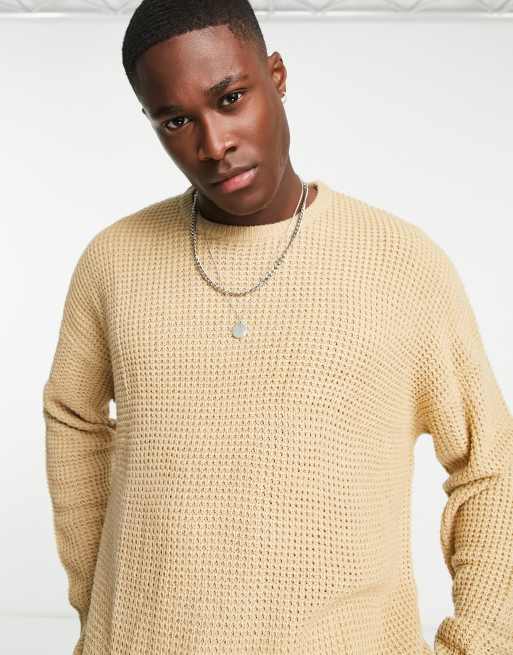 Threadbare heavy waffle stitch sweater in light beige