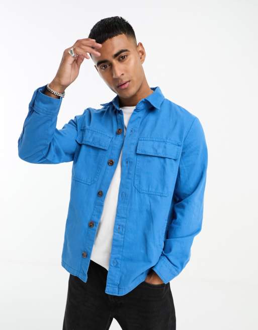 Threadbare – Hemdjacke in Blau mit Knopfleiste und zwei Brusttaschen