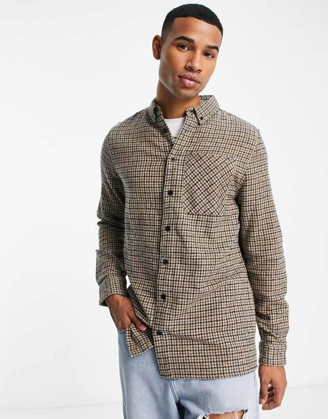 Threadbare heritage check overshirt in brown