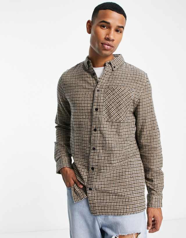 Threadbare - heritage check overshirt in brown