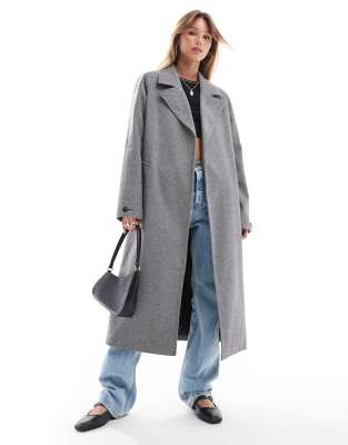 Threadbare herringbone oversized coat in grey