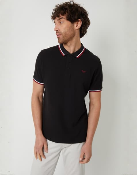 Threadbare Herringbone tipping cotton pique polo shirt in black - view 1