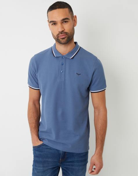 Threadbare Herringbone tipping cotton pique polo shirt in blue - view 1