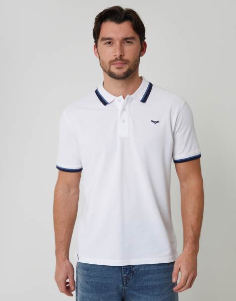 Threadbare Herringbone tipping cotton pique polo shirt in white - view 1