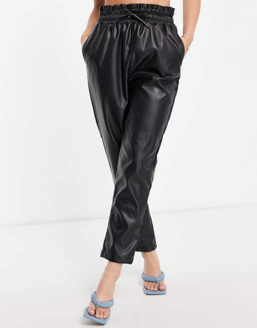 Black pu paperbag trousers store