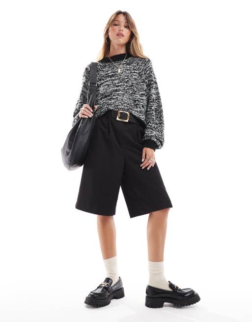 Threadbare high neck boucle jumper in black & white, 2 of 4